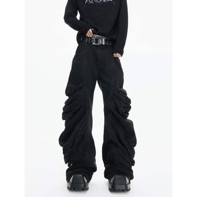 kooklay-Details Shirred Straight-Cut Jeans