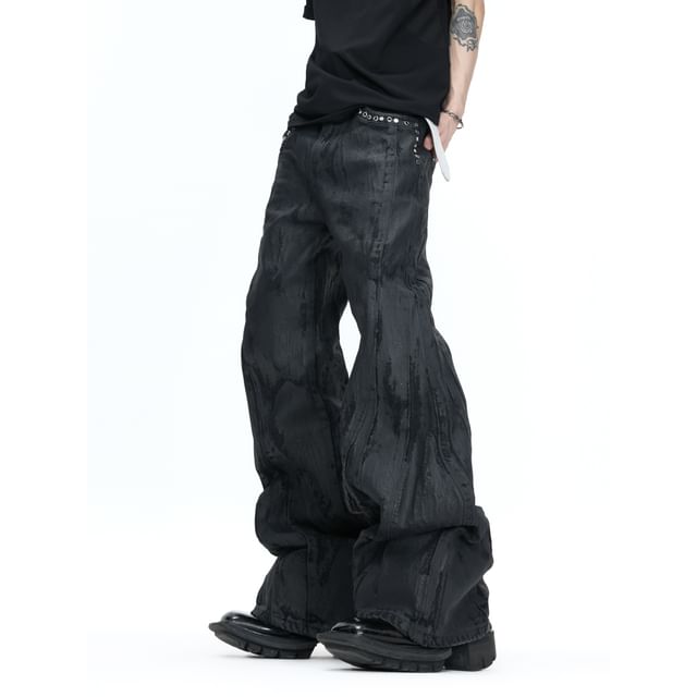 kooklay-Details Wide-Leg Row-Denim Pants with Stud