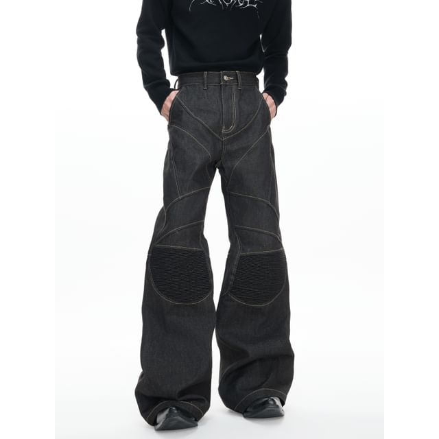 kooklay-Heavyweight Double-Knee Flared Jeans