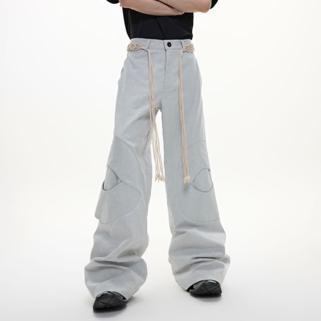 kooklay-Mid Rise Paneled Wide Leg Jeans