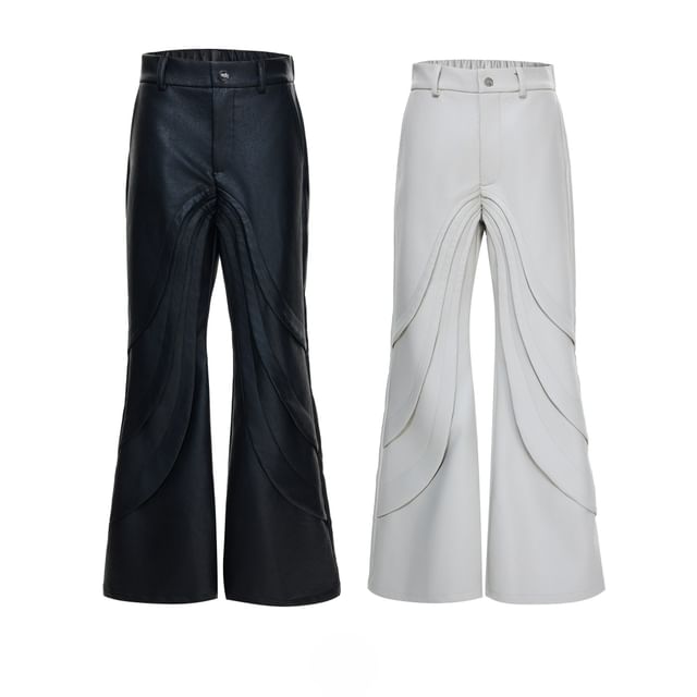 kooklay-Mid Waist Plain Flared Jeans