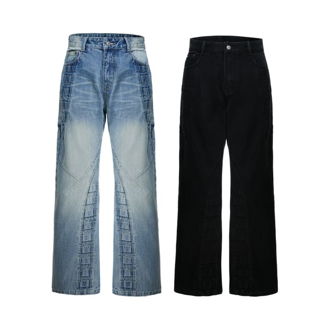 kooklay-Mid Waist Washed Wide Leg Jeans
