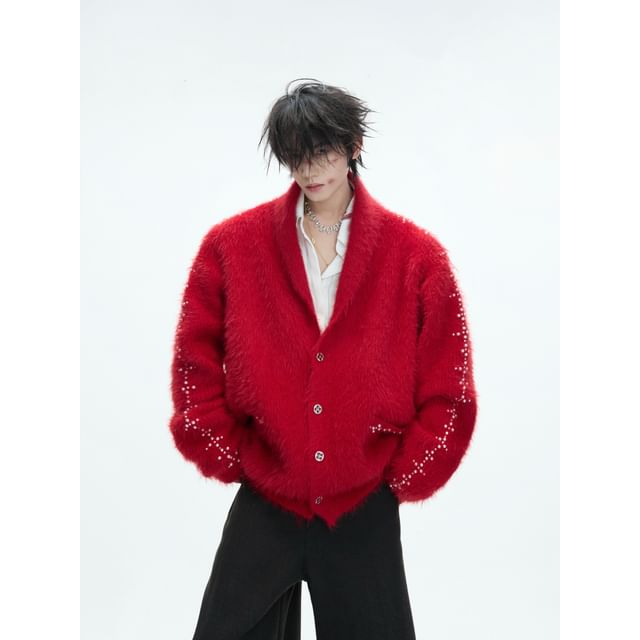 kooklay-Shawl Collared Plain Fluffy Button Up Cardigan