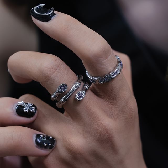 Kopesh-Stainless Steel Rhinestone Silver Tone Ring Set