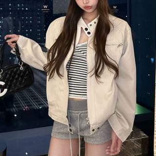 KUMI-Band Collar Plain Zip Jacket
