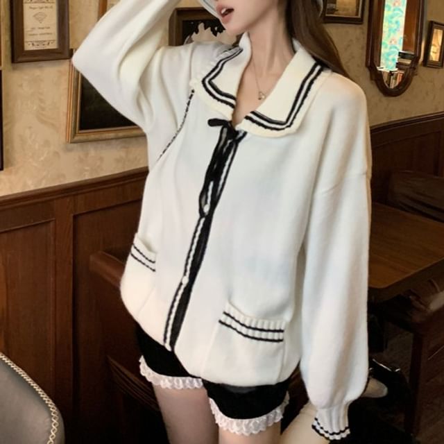 KUMI-Collared Button-Up Plain Cardigan Mid Rise Shorts