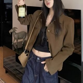 KUMI-Collared Plain Button Jacket