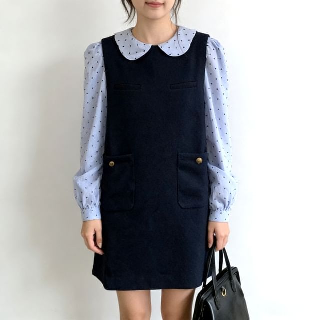 KUMI-Crew Neck Plain Mini Overall Dress