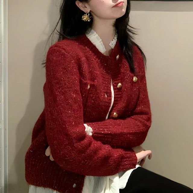 KUMI-Crew Neck Sequin Cardigan