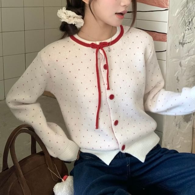 KUMI-Dotted Button-Up Cardigan