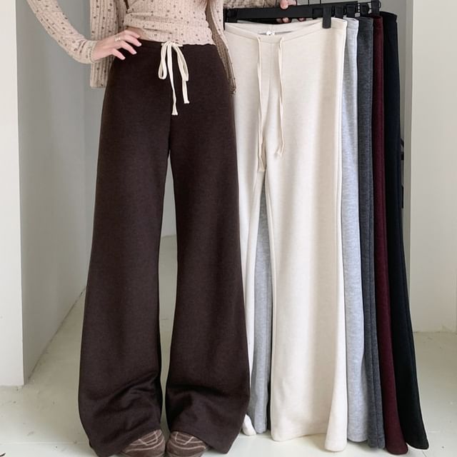 KUMI-Drawstring Waist Plain Baggy Pants