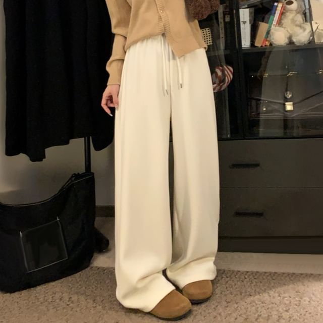 KUMI-Drawstring Waist Plain Baggy Sweatpants