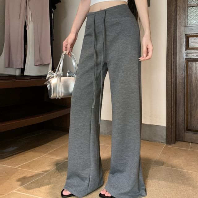 KUMI-Drawstring Waist Plain Flared Pants Various Designs