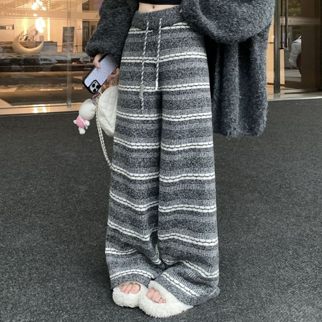KUMI-Drawstring Waist Striped Wide Leg Pants