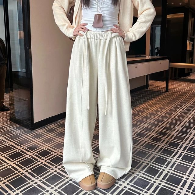 KUMI-Elastic Waist Plain Baggy Pants