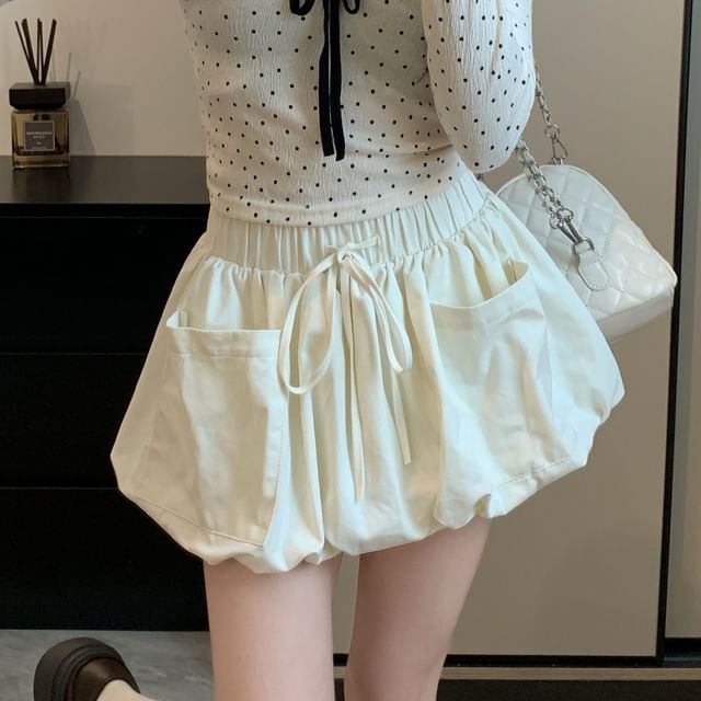 KUMI-Elastic Waist Plain Shorts