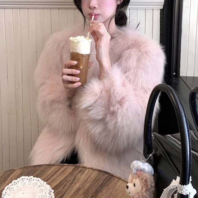 KUMI-Faux Fur Plain Coat
