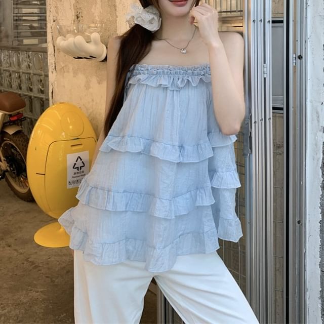 KUMI-Frill Trim Plain Camisole Top