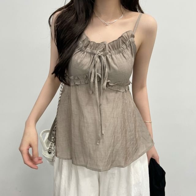 KUMI-Frill Trim Plain Camisole Top