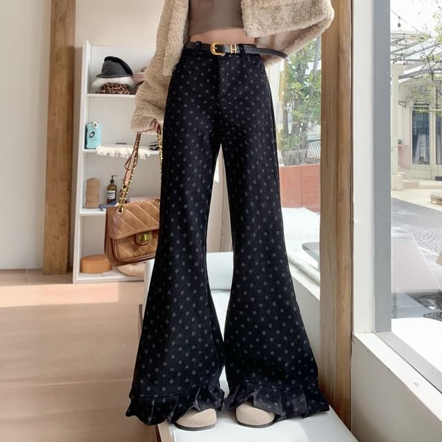 KUMI-High Rise Dotted Flared Pants
