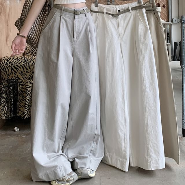 KUMI-High Rise Plain Baggy Pants