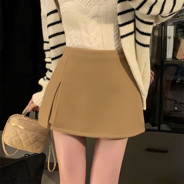 KUMI-High Rise Plain Mini A-Line Skirt