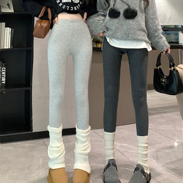KUMI-High Rise Plain Ribbed Leggings