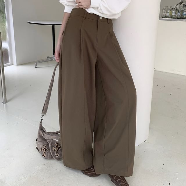KUMI-High Rise Plain Wide Leg Pants