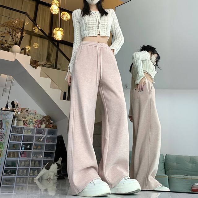 KUMI-High Rise Plain Wide Leg Pants
