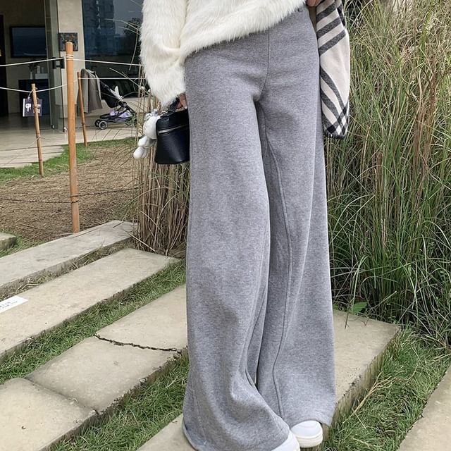 KUMI-High Rise Plain Wide Leg Pants