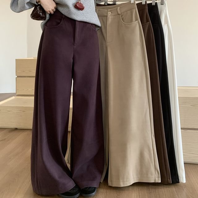 KUMI-High Rise Plain Wide Leg Pants