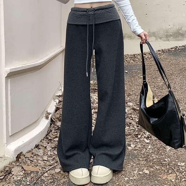 KUMI-High Rise Two Tone Flared Pants
