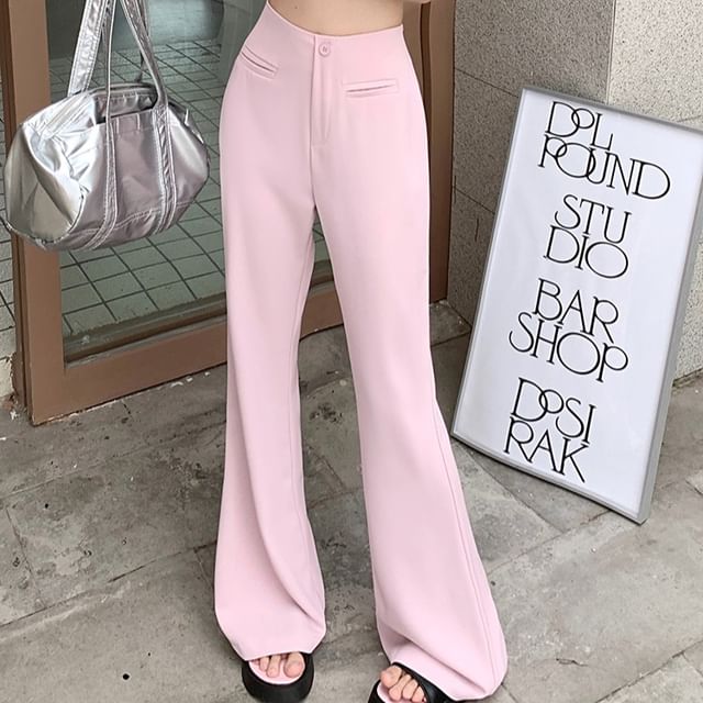 KUMI-High Waist Plain Flared Pants