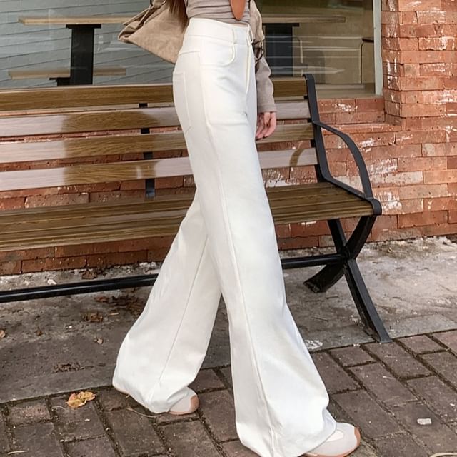 KUMI-High Waist Plain Flared Pants