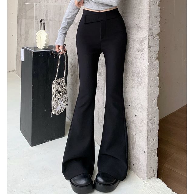 KUMI-High Waist Plain Flared Pants