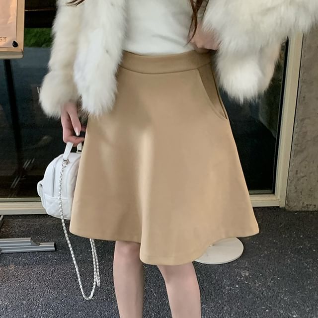 KUMI-High Waist Plain Mini A-Line Skirt