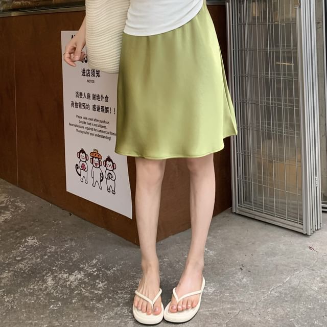 KUMI-High Waist Plain Mini A-Line Skirt