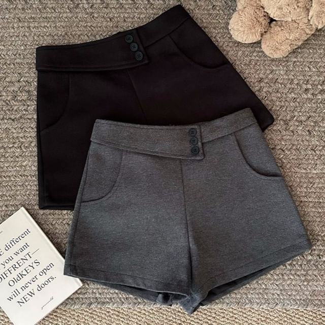 KUMI-High Waist Plain Shorts