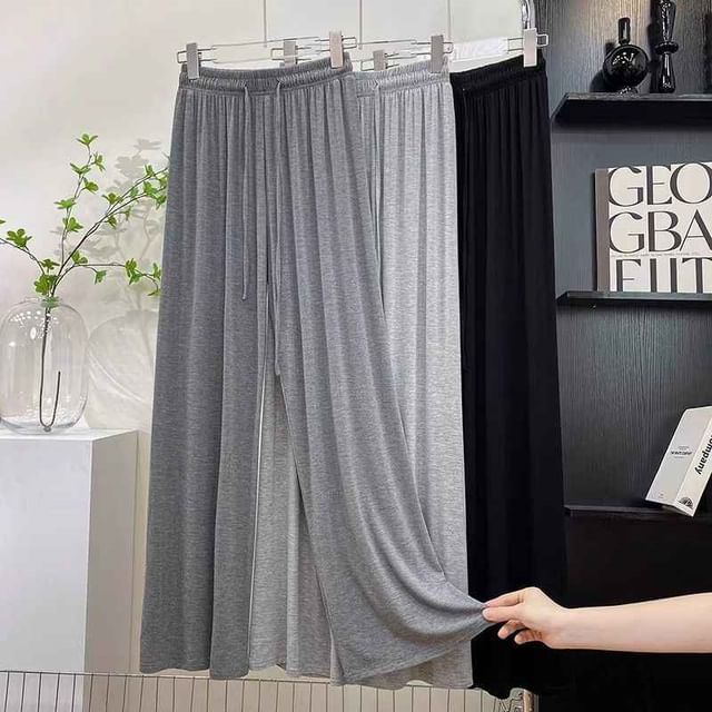 KUMI-High Waist Plain Wide Leg Pants