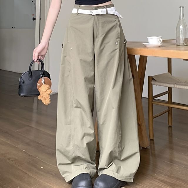 KUMI-High Waist Plain Wide Leg Pants