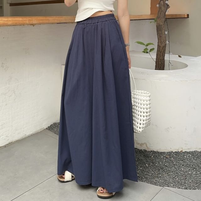 KUMI-High Waist Plain Wide Leg Pants