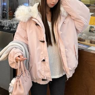 KUMI-Hooded Fleece-Lined Padded Toggle Jacket