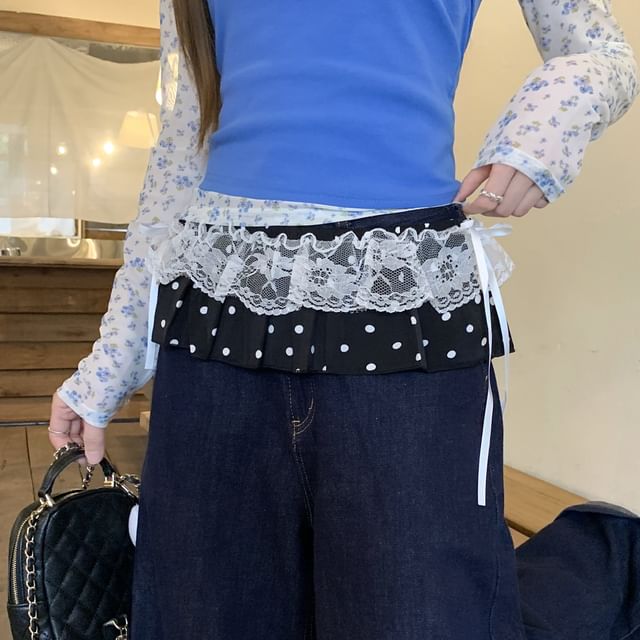 KUMI-Lace Trim Dotted Mini Skirt