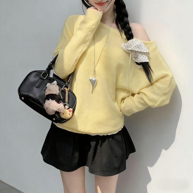 KUMI-Long-Sleeve Boat Neck Plain Sweater