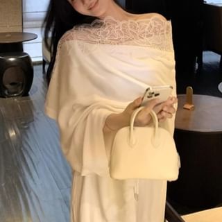 KUMI-Long-Sleeve Off Shoulder Plain Top Shawl