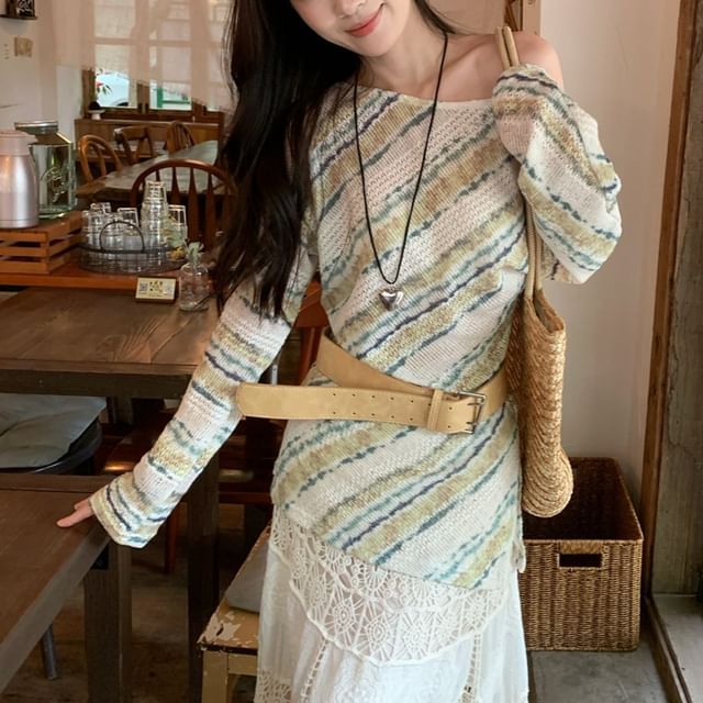 KUMI-Long Sleeve One Shoulder Tie Dye Top