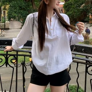 KUMI-Long-Sleeve Plain Overhead Shirt