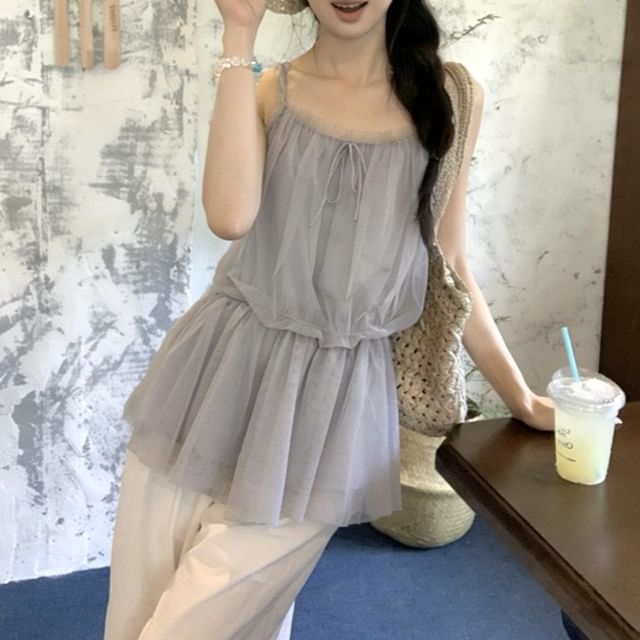 KUMI-Mesh Peplum Camisole Top