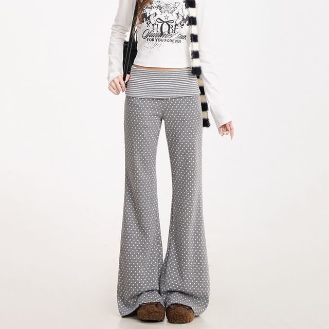 KUMI-Mid Rise Dotted Flared Sweatpants