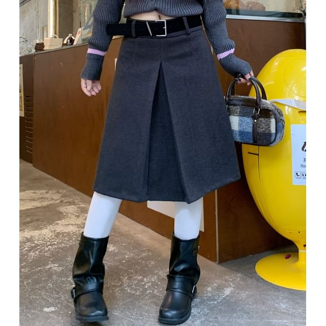 KUMI-Mid Rise Plain A-Line Skirt